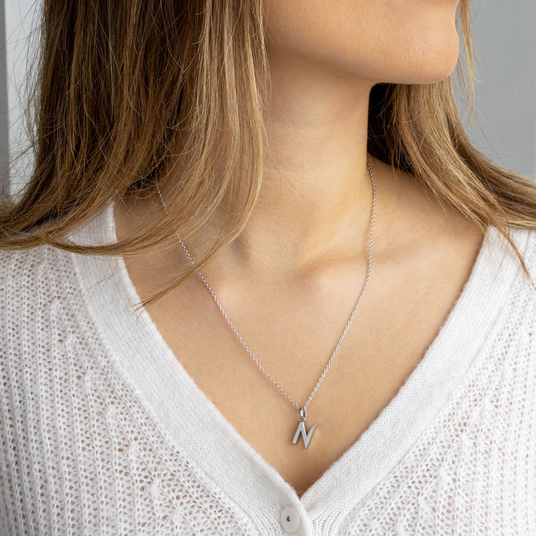 Kit Heath - Signature Skript Capital N Initial Necklace - Silver
