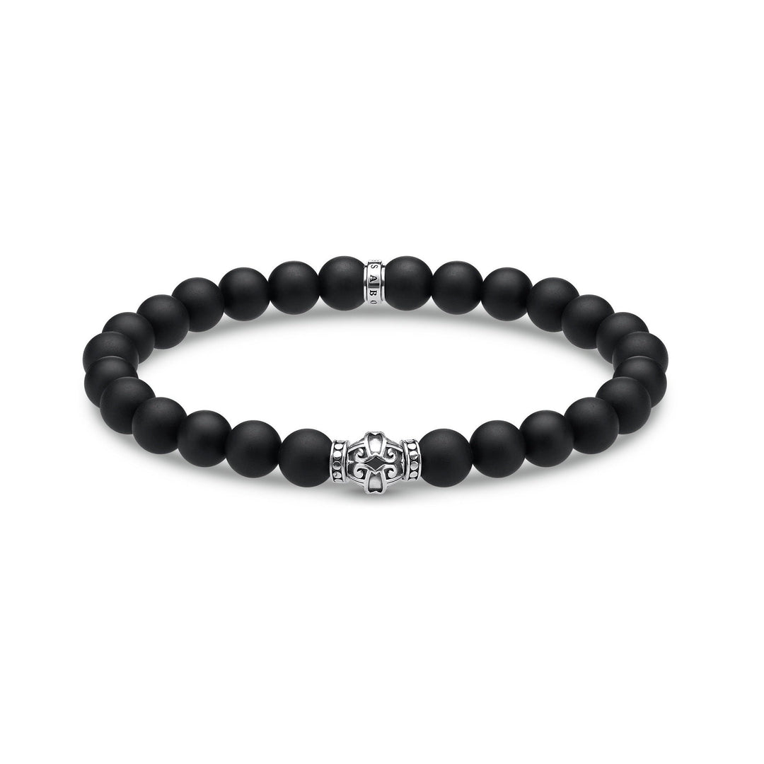 Thomas Sabo - Beaded Obsidian Bracelet with Detailed Silver Link