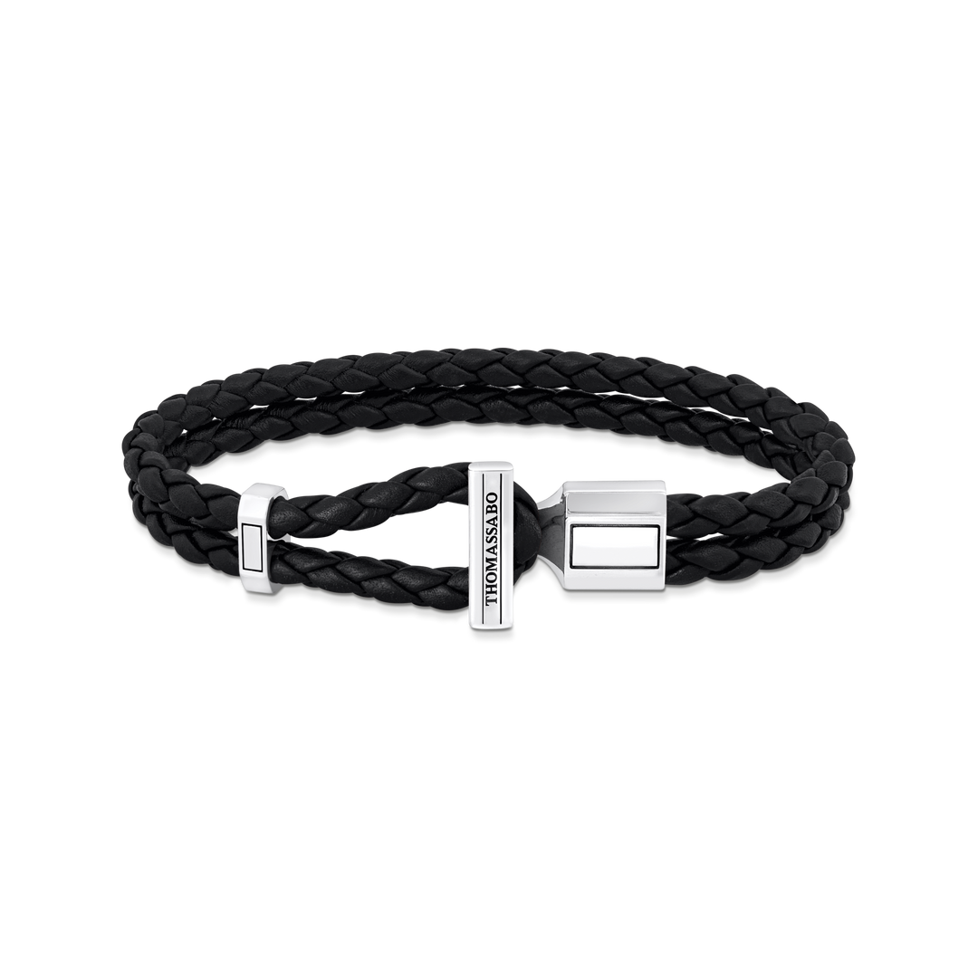 Thomas Sabo - Braided Black Leather Double Bracelet - Silver