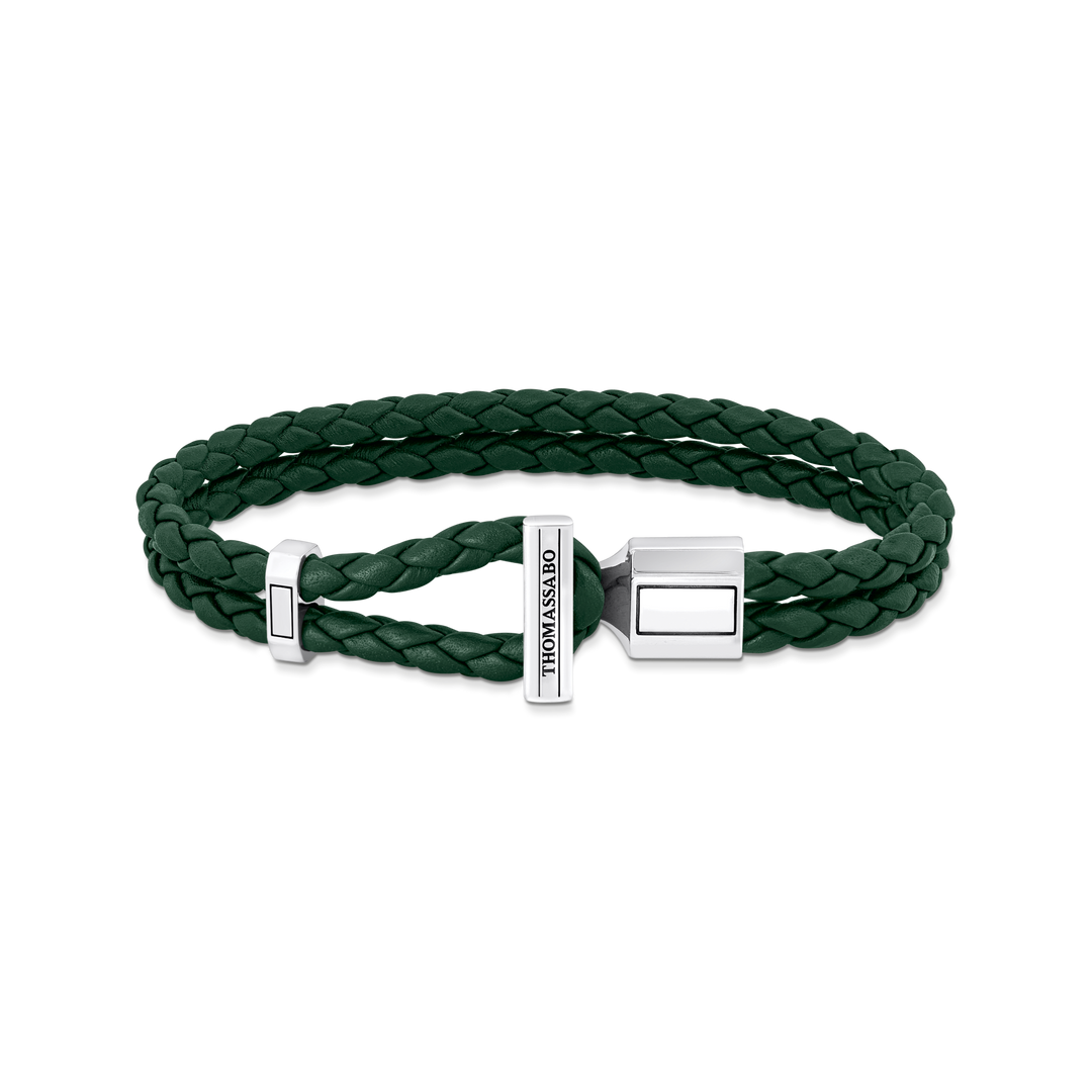 Thomas Sabo - Braided Green Leather Double Bracelet - Silver