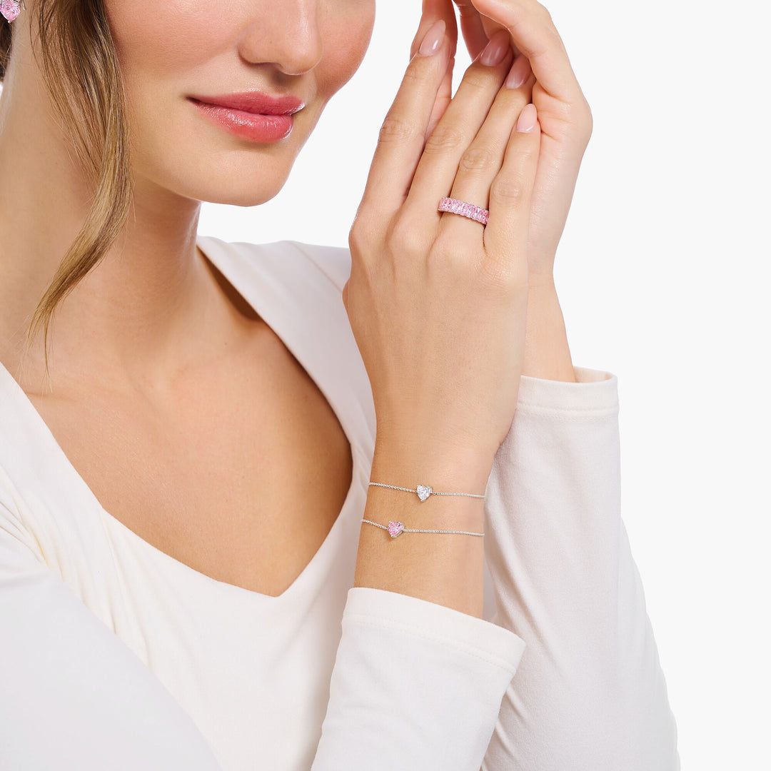 Thomas Sabo - White Heart Shaped Pendant Bracelet - Silver