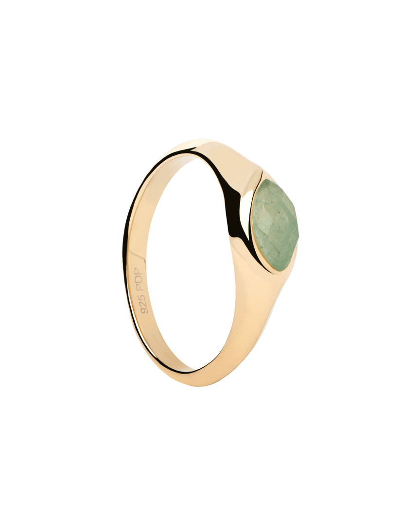 PDPAOLA - Green Aventurine Nomad Stamp Ring - Gold