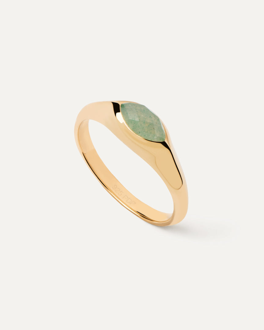 PDPAOLA - Green Aventurine Nomad Stamp Ring - Gold