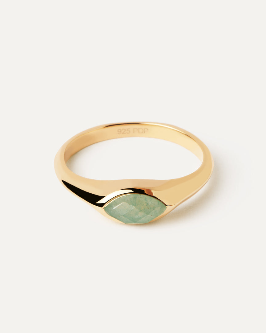 PDPAOLA - Green Aventurine Nomad Stamp Ring - Gold