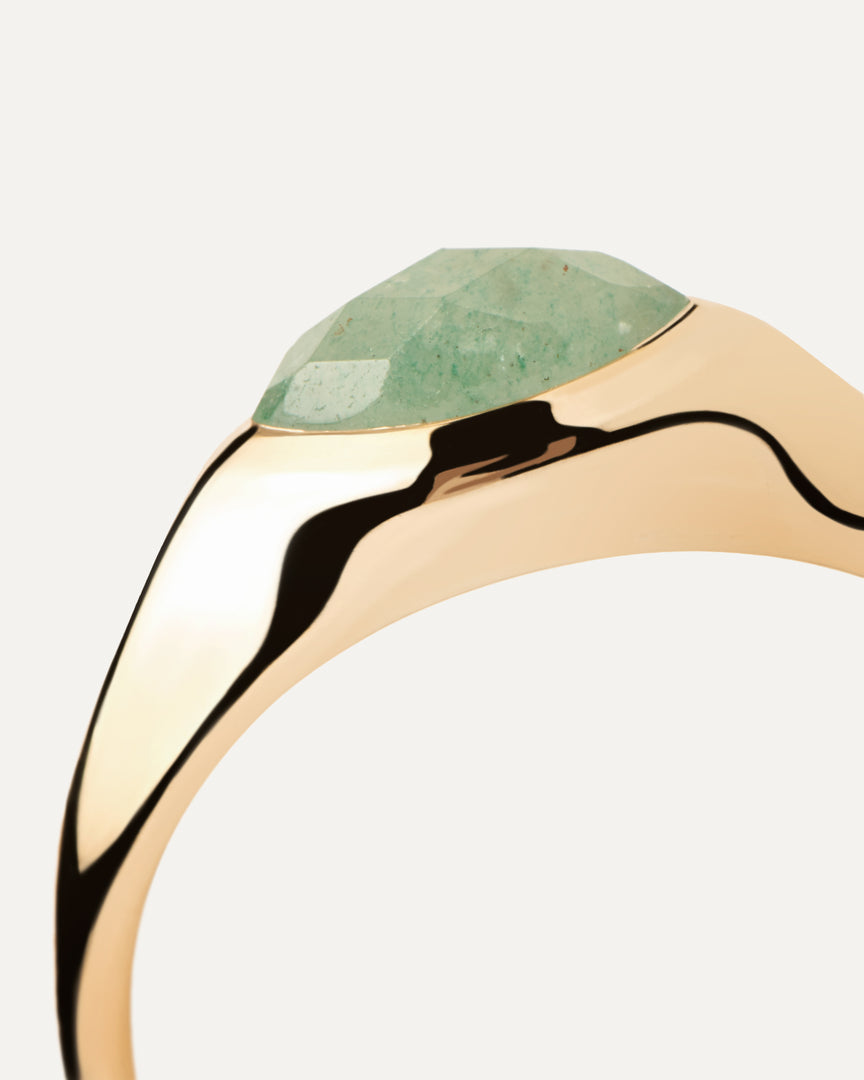 PDPAOLA - Green Aventurine Nomad Stamp Ring - Gold