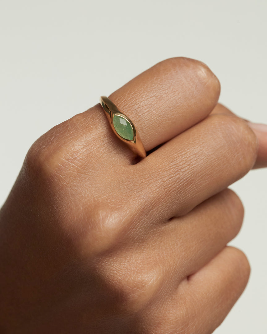 PDPAOLA - Green Aventurine Nomad Stamp Ring - Gold