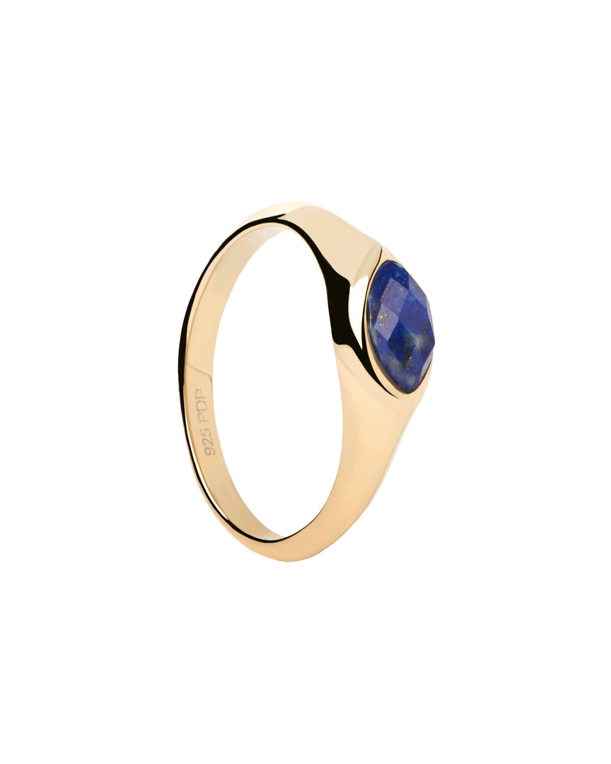 PDPAOLA - Lapis Lazuli Nomad Stamp Ring - Gold
