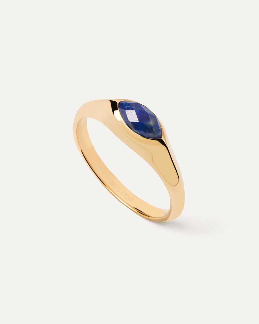 PDPAOLA - Lapis Lazuli Nomad Stamp Ring - Gold