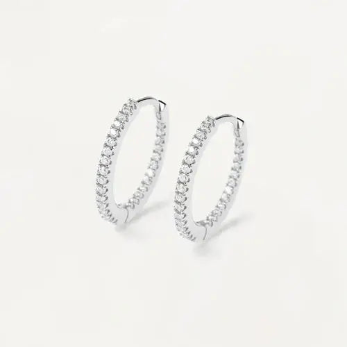 PDPAOLA - White Medium Hoop Earrings - Silver