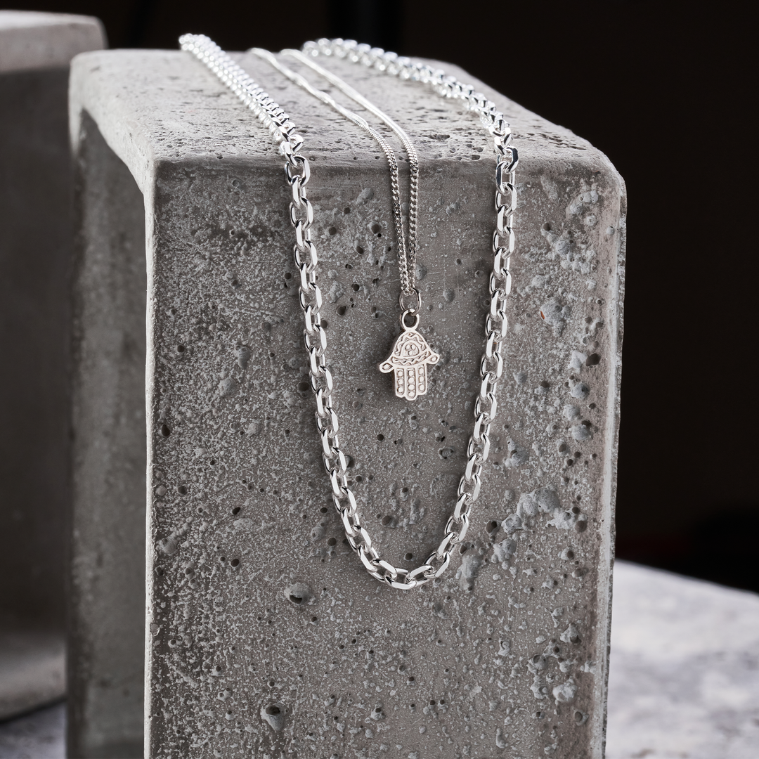 ChloBo - Men's Curb Chain Hamsa Necklace - Silver