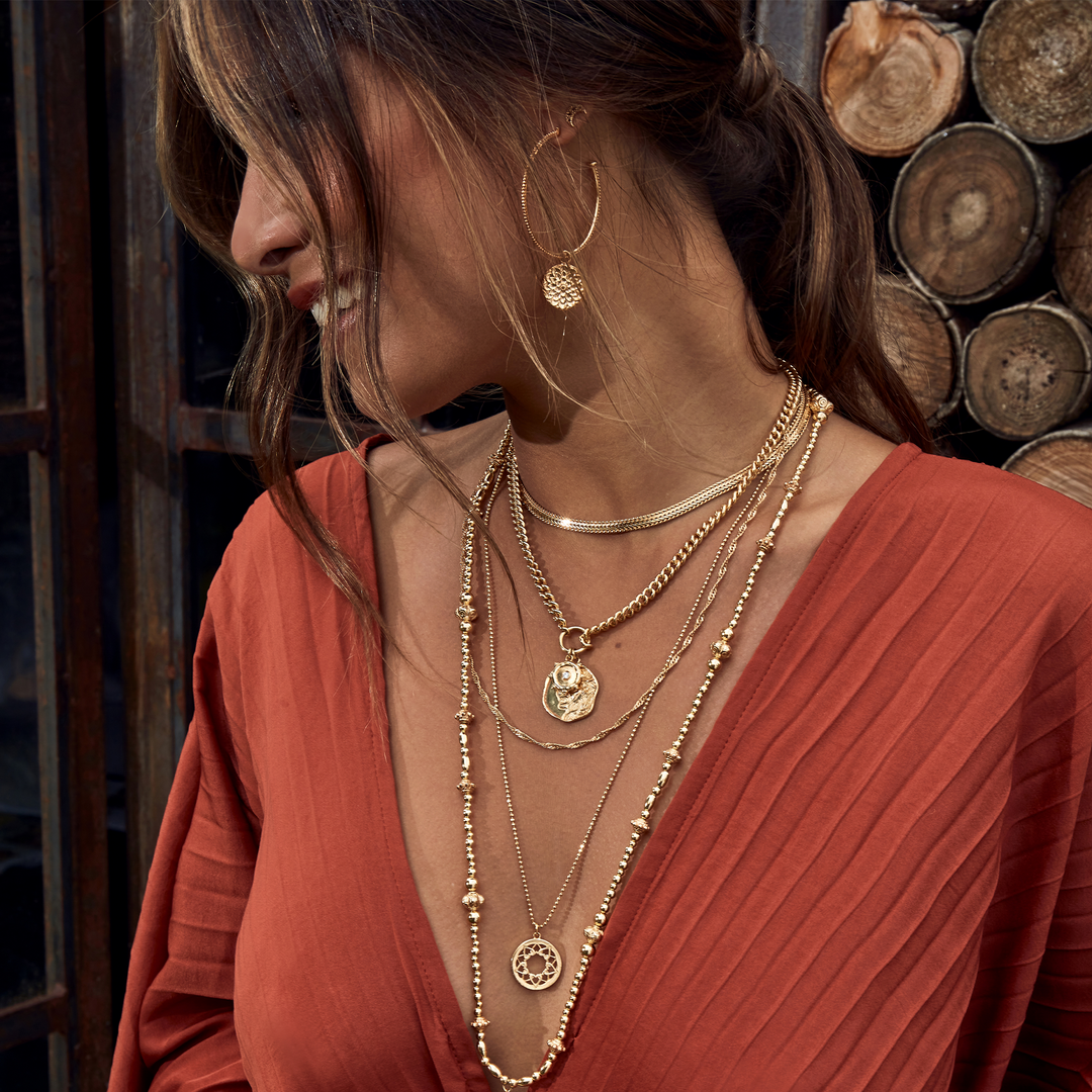 ChloBo - Heart Mandala Necklace with Diamond Cut Chain - Gold