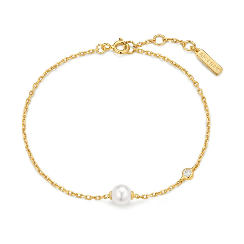 Ania Haie - Shell Pearl & Bezel-Set Sparkle Bracelet - Gold