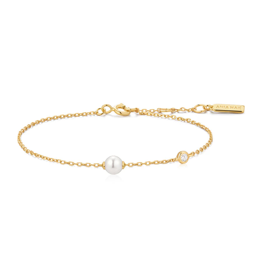 Ania Haie - Shell Pearl & Bezel-Set Sparkle Bracelet - Gold