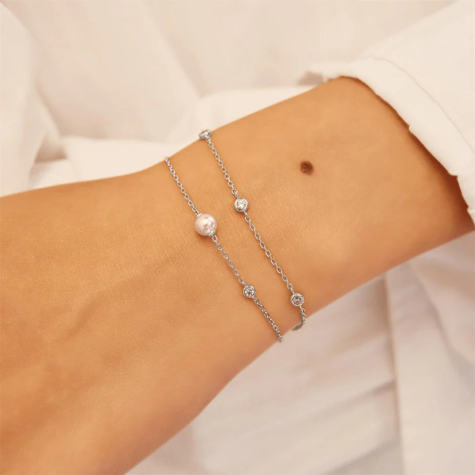 Ania Haie - Shell Pearl & Bezel-Set Sparkle Bracelet - Silver