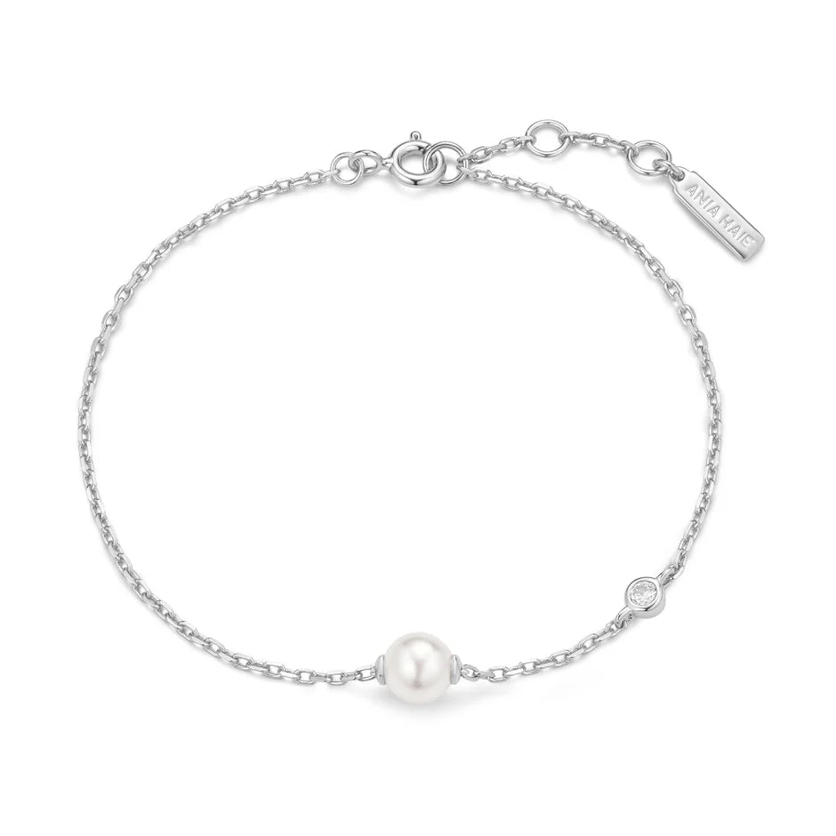 Ania Haie - Shell Pearl & Bezel-Set Sparkle Bracelet - Silver