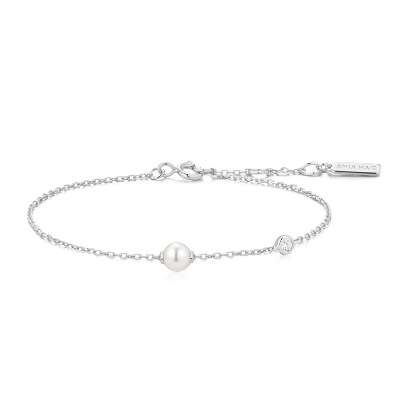 Ania Haie - Shell Pearl & Bezel-Set Sparkle Bracelet - Silver