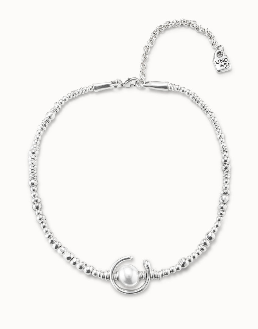 UNOde50 - Pearl and Leather Necklace - Silver