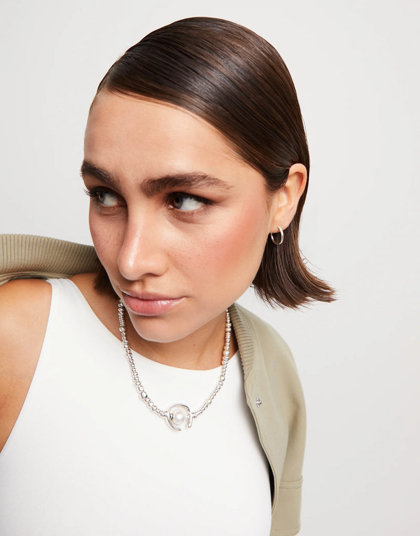 UNOde50 - Pearl and Leather Necklace - Silver