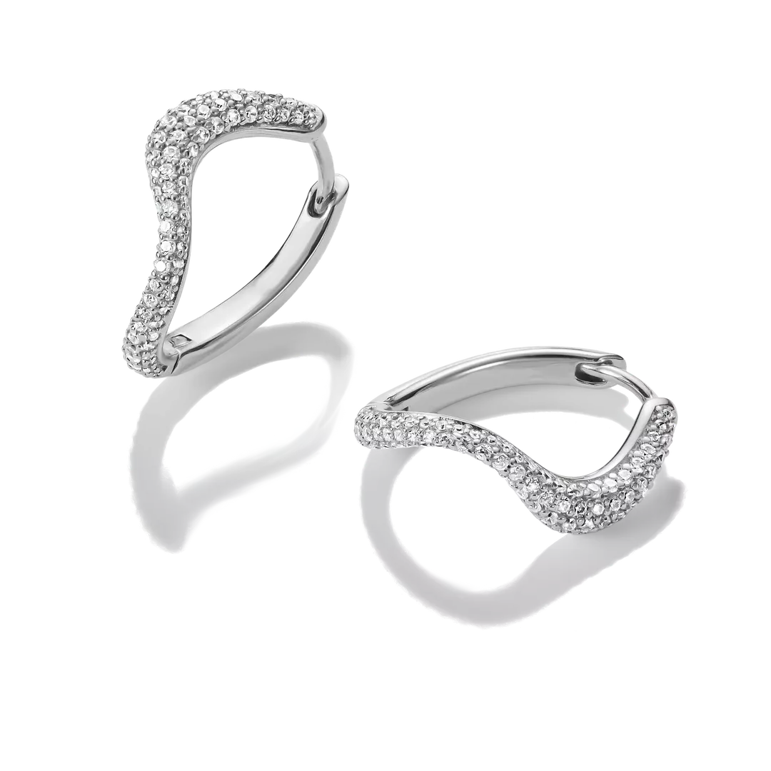 Thomas Sabo - Bold Elegence Wavy Hoop Earrings With White Zirconia - Silver