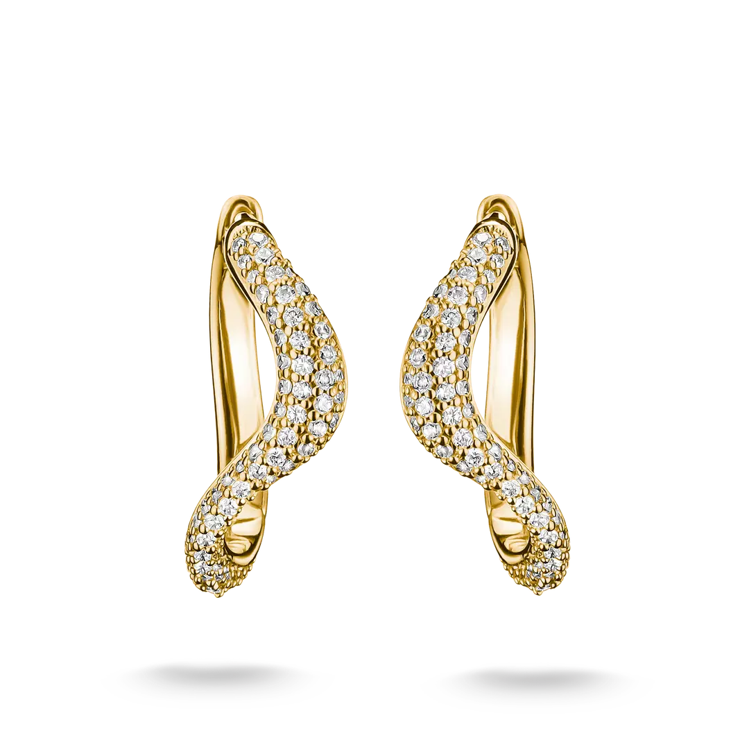 Thomas Sabo - Bold Elegence Wavy Hoop Earrings With White Zirconia - Gold