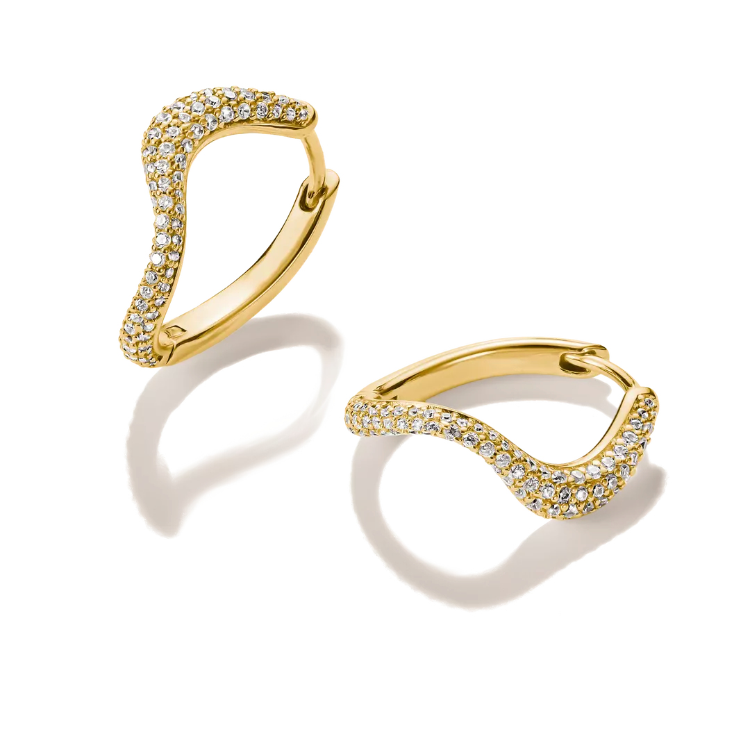 Thomas Sabo - Bold Elegence Wavy Hoop Earrings With White Zirconia - Gold
