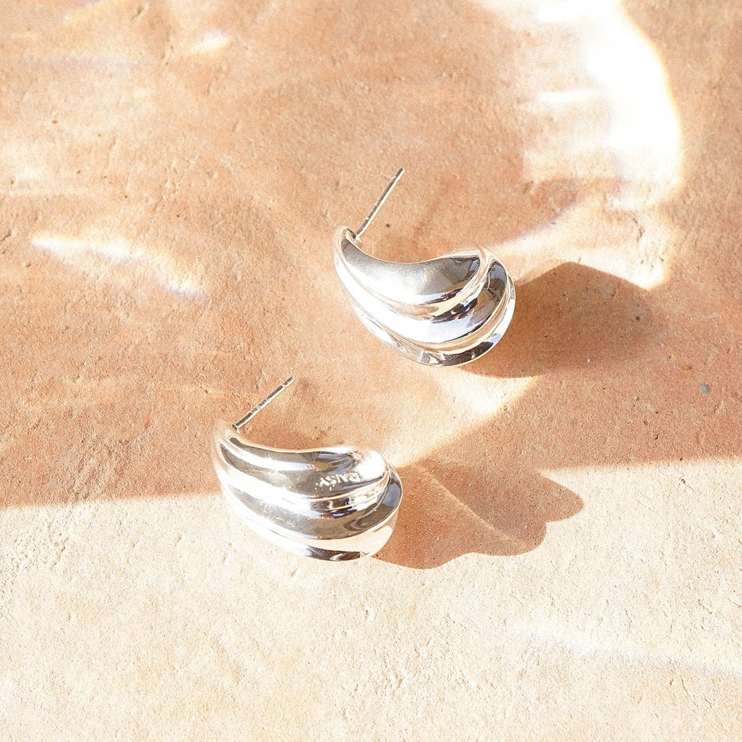 Daisy London - Bold Wave Stud Earrings - Silver