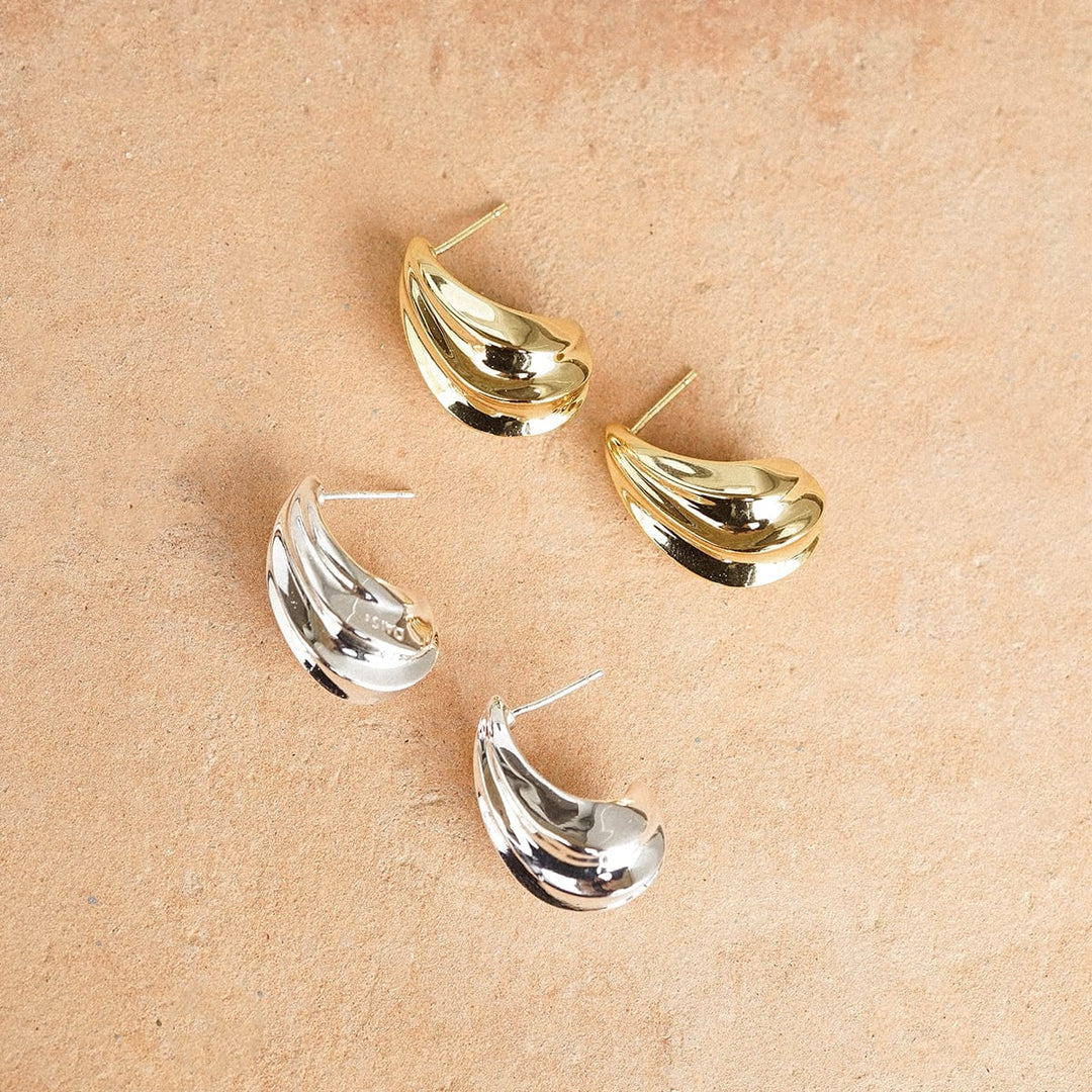 Daisy London - Bold Wave Stud Earrings - Silver