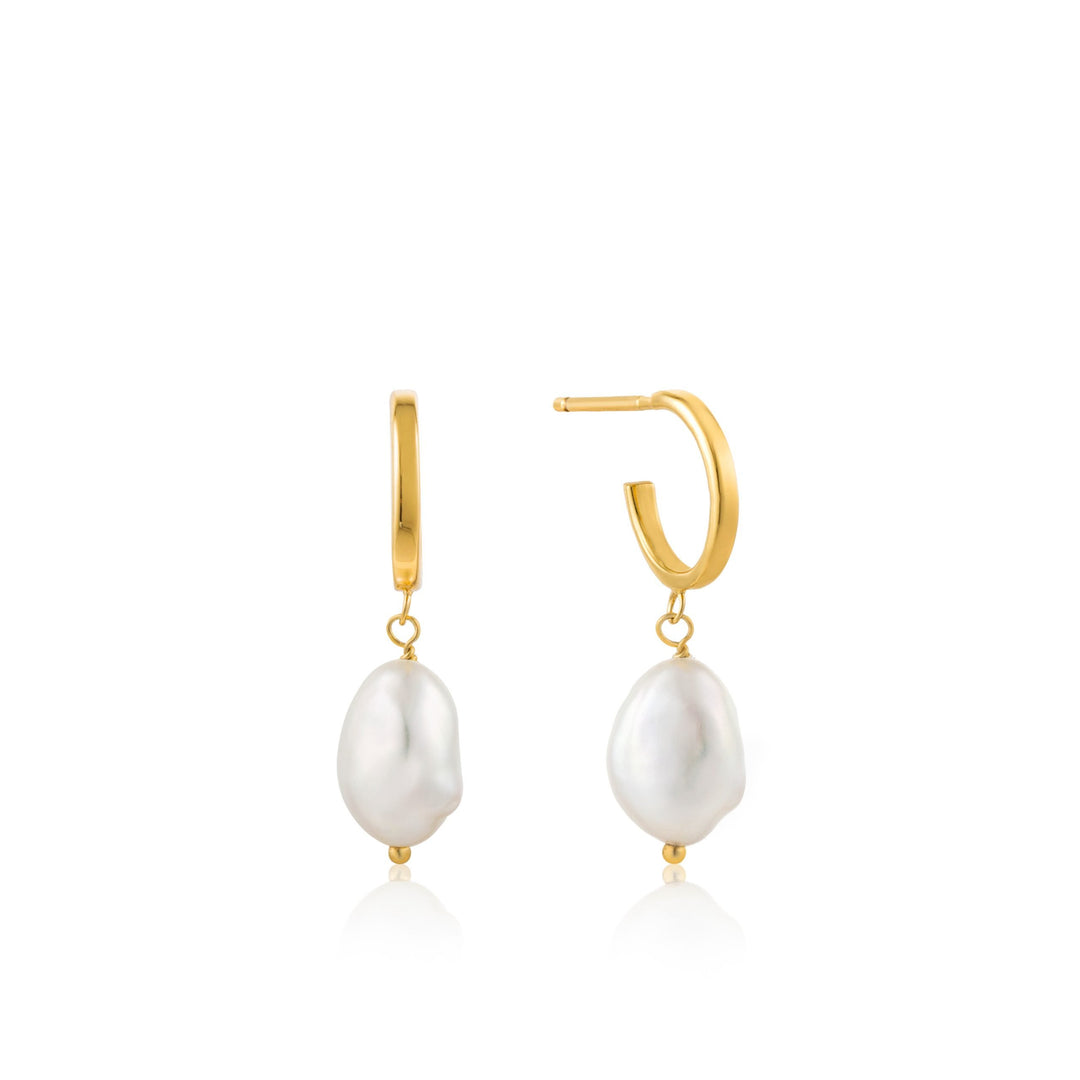 Ania Haie - Pearl Mini Hoop Earrings - Gold