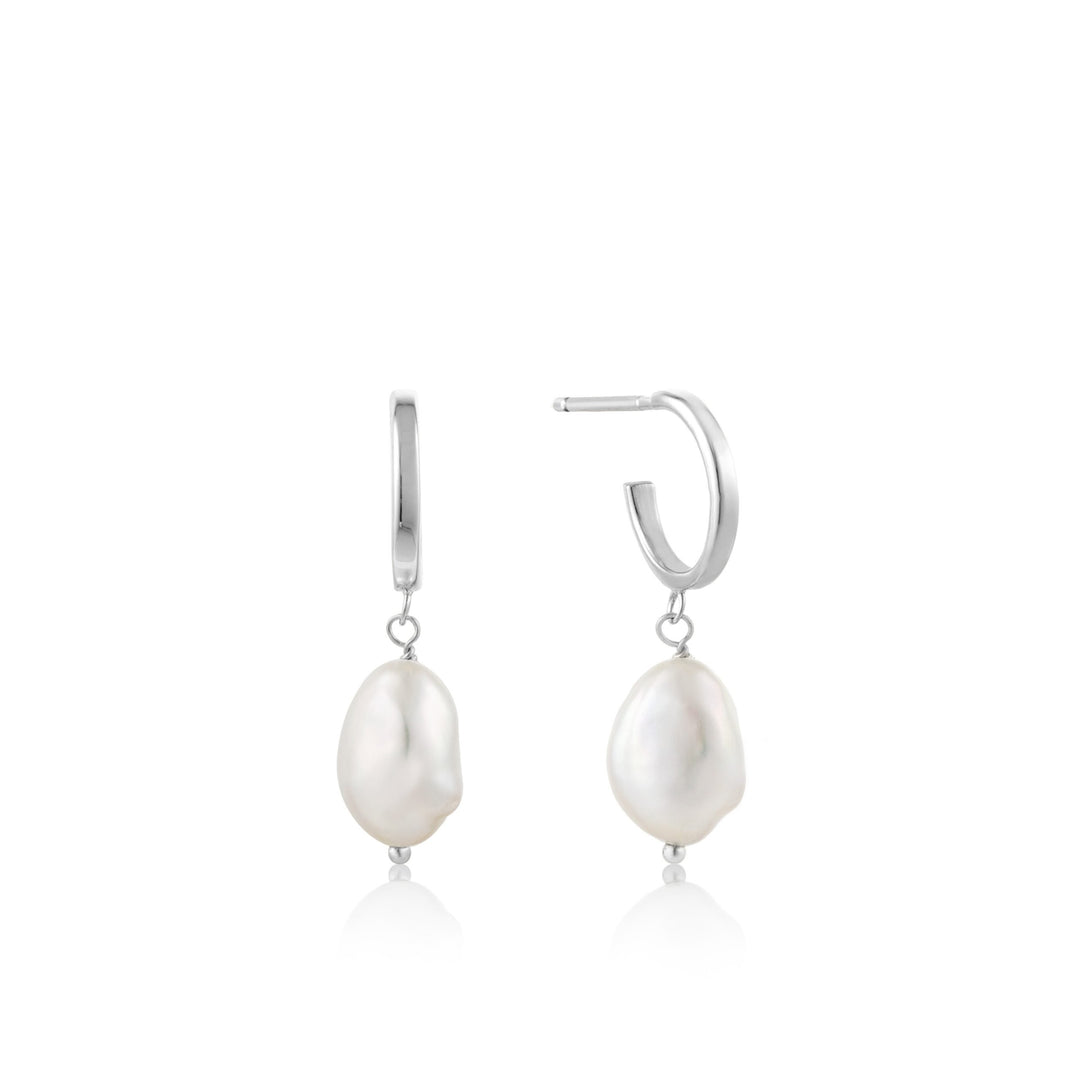Ania Haie - Pearl Mini Hoop Earrings - Silver