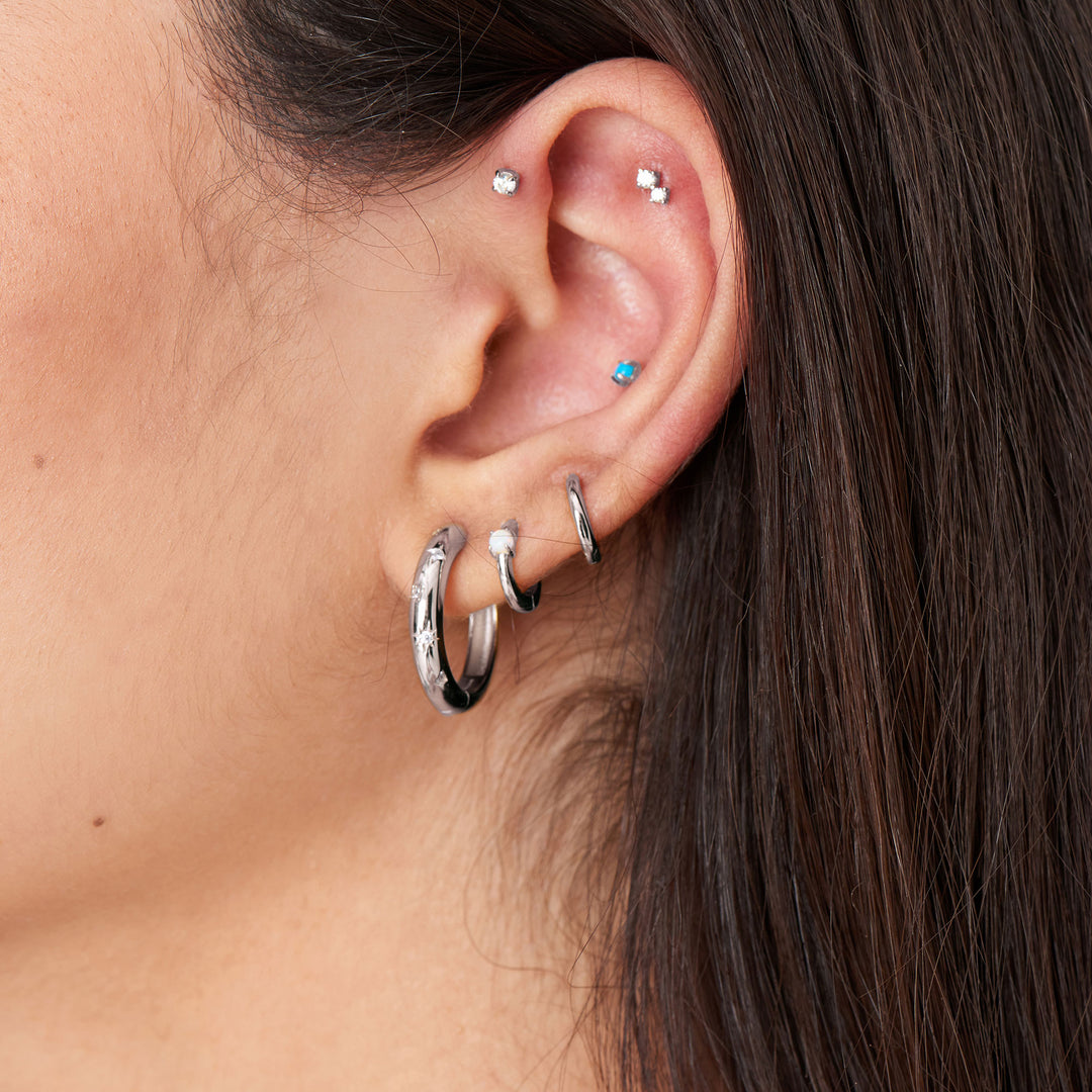 Ania Haie - Kyoto Opal Cabochon Huggie Hoop Earrings - Silver