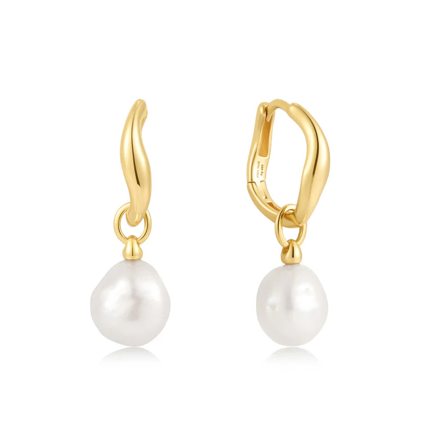 Ania Haie - Freshwater Pearl Drop Hoop Earrings - Gold
