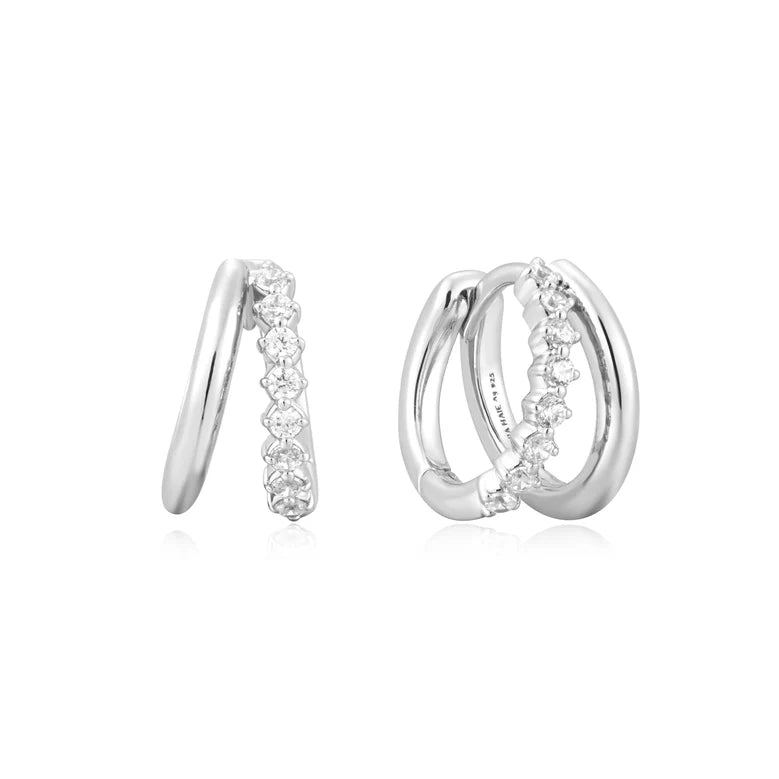 Ania Haie - Double Mixed Huggie Earrings - Silver