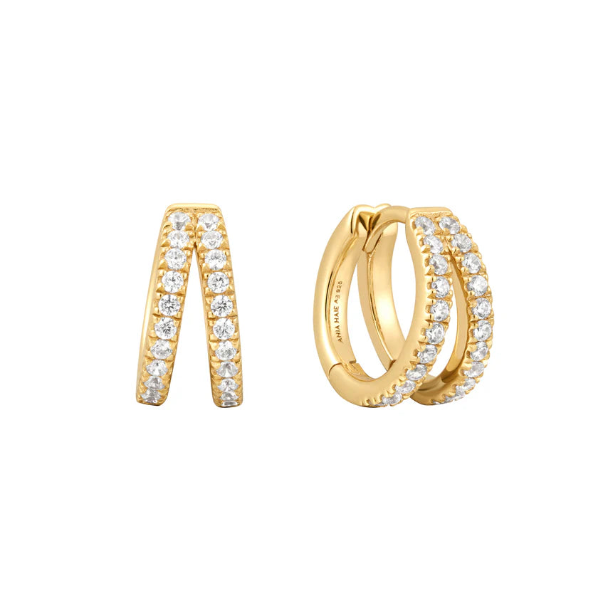 Ania Haie - Double Pavé Huggie Earrings - Gold