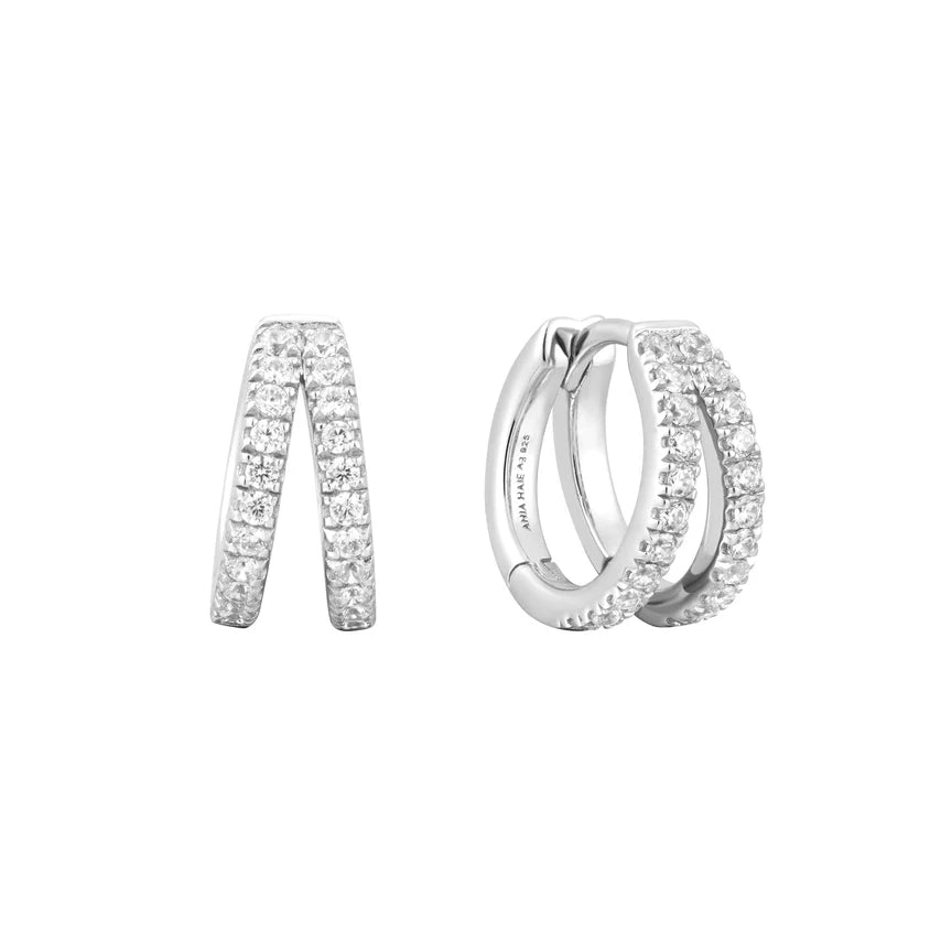 Ania Haie - Double Pavé Huggie Earrings - Silver