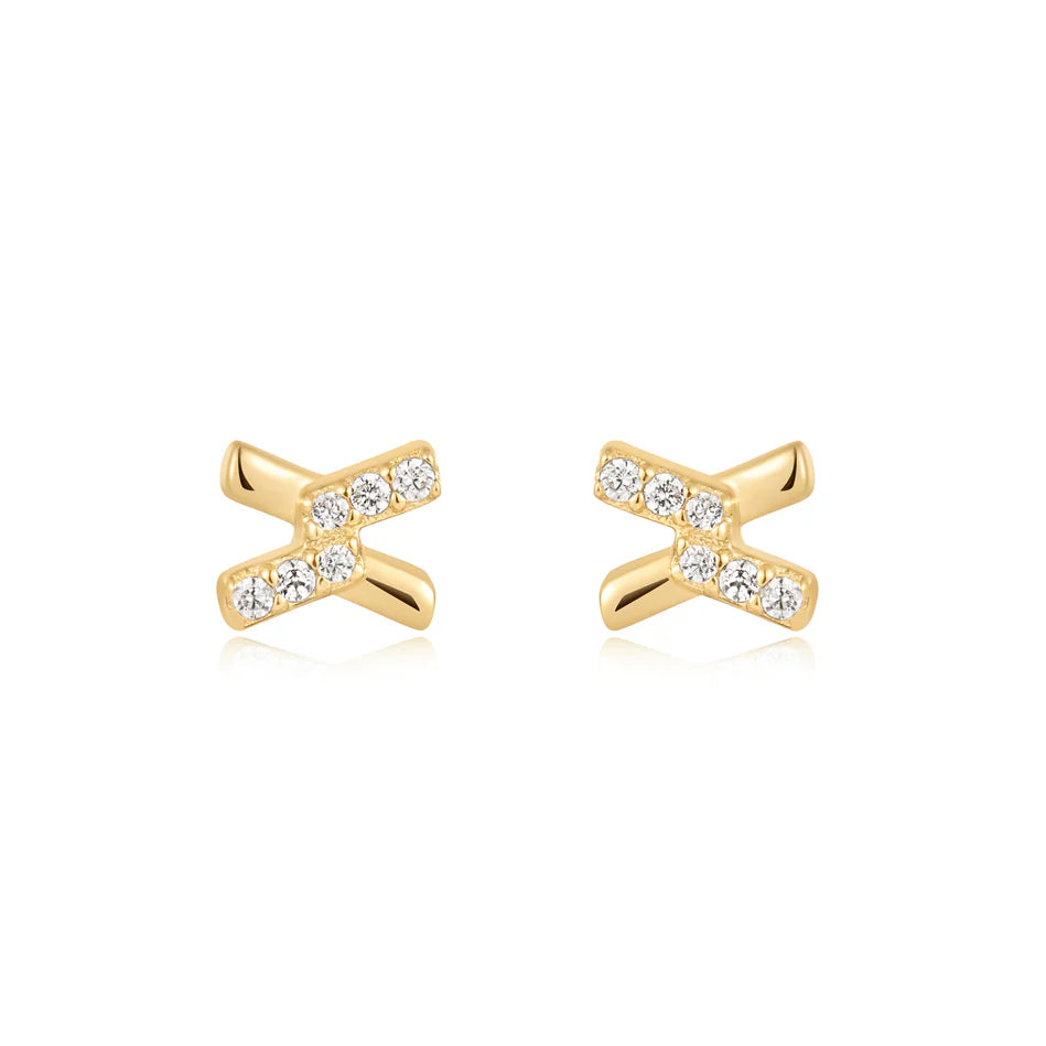 Ania Haie - Cross CZ Stud Earrings - Gold