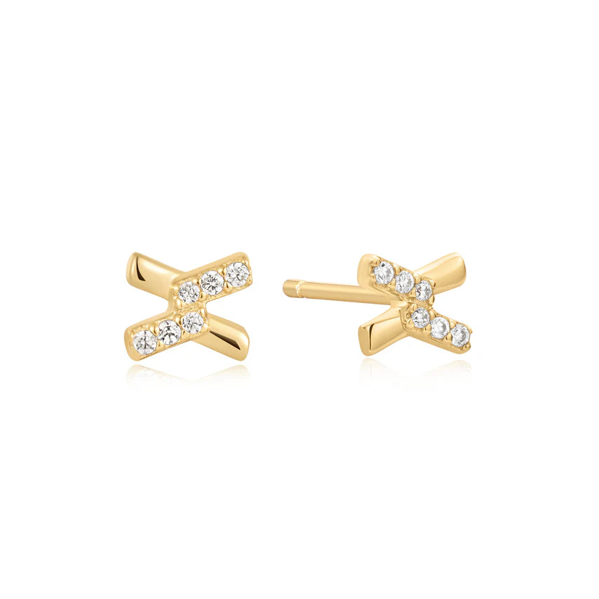 Ania Haie - Cross CZ Stud Earrings - Gold