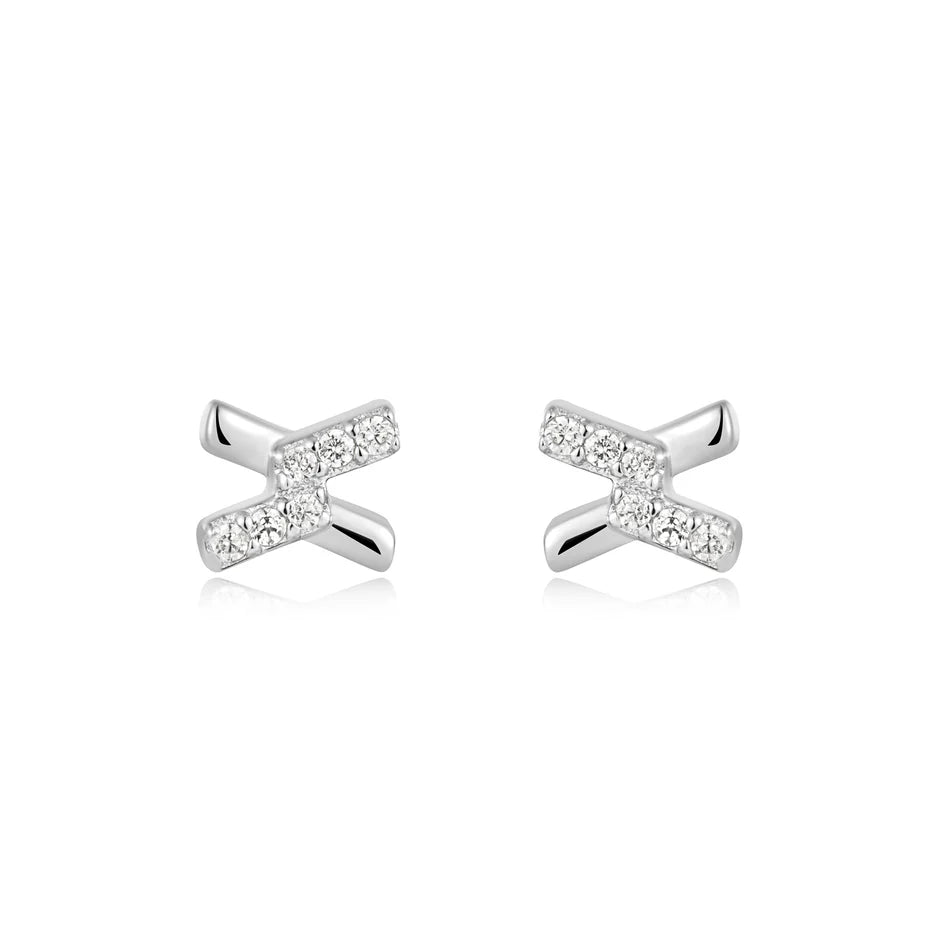 Ania Haie - Cross CZ Stud Earrings - Silver