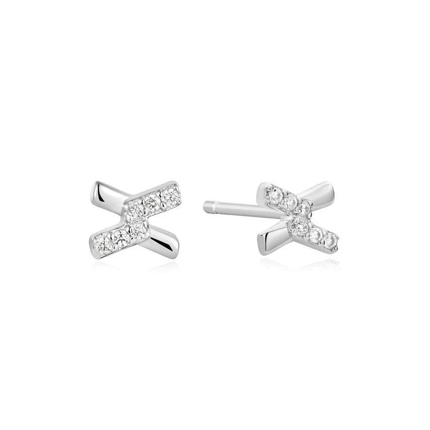 Ania Haie - Cross CZ Stud Earrings - Silver