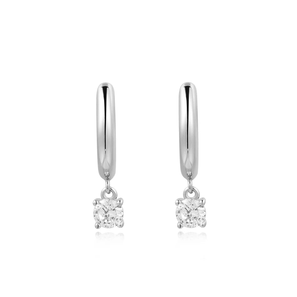 Ania Haie - Drop Solitaire Huggie Earrings - Silver