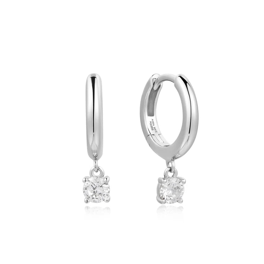 Ania Haie - Drop Solitaire Huggie Earrings - Silver