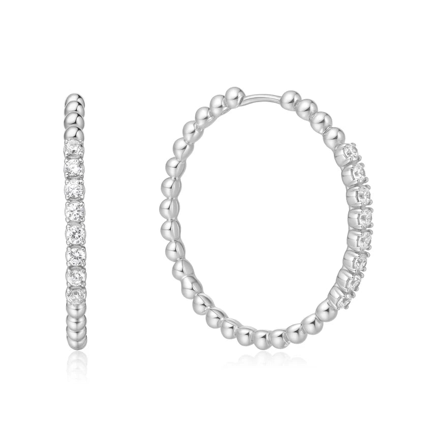 Ania Haie - Large Claw Sphere Beaded Hoop Earrings - Silver