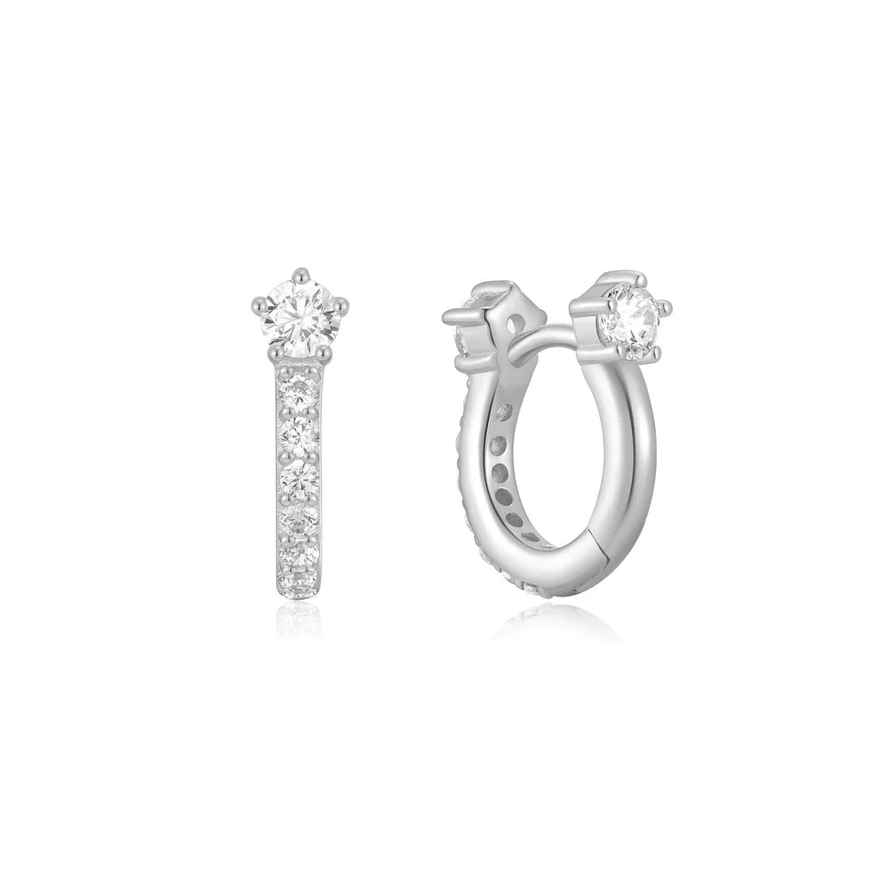 Ania Haie - Sparkling Pavé Huggie Hoop Earrings - Silver