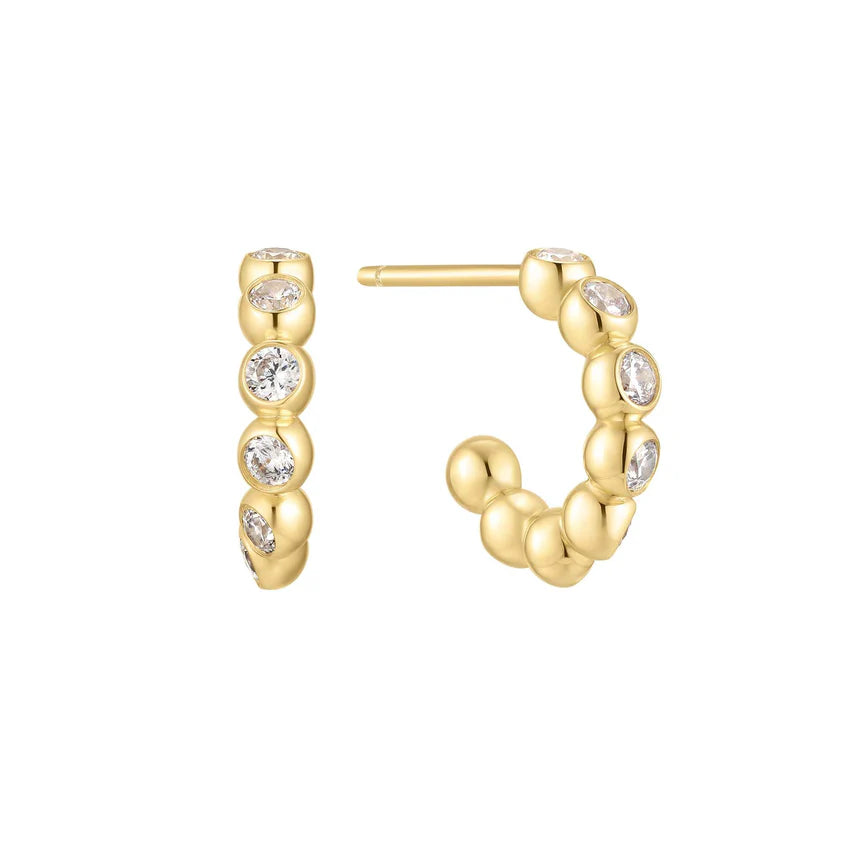 Ania Haie - Bezel Beaded Huggie Hoop Earrings - Gold
