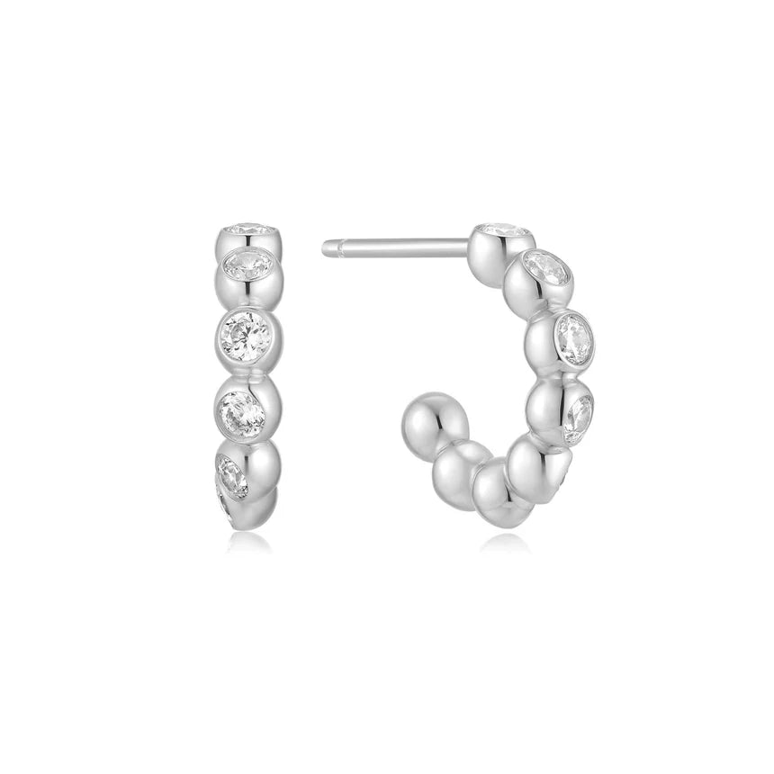 Ania Haie - Bezel Beaded Huggie Hoop Earrings - Silver