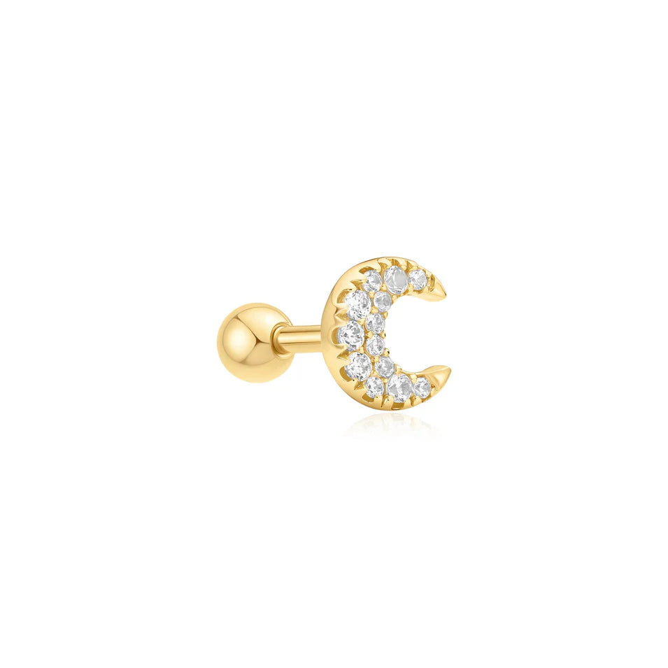Ania Haie - Pavé Crescent Moon Barbell Single Earring - Gold