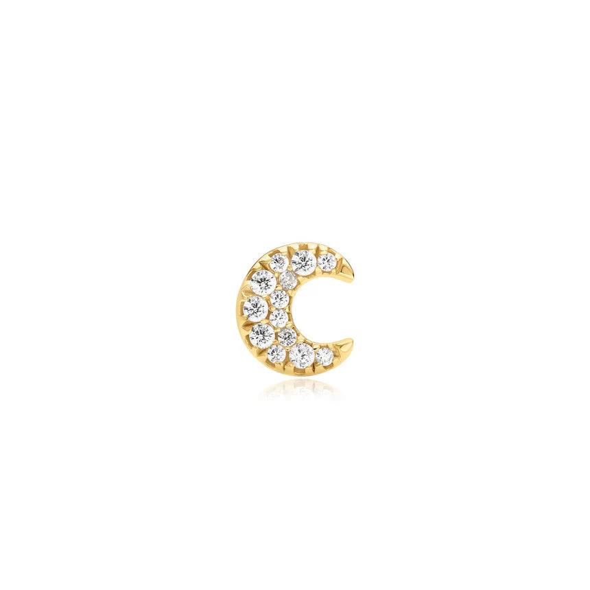 Ania Haie - Pavé Crescent Moon Barbell Single Earring - Gold