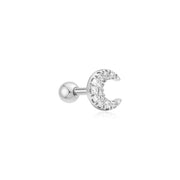 Ania Haie - Pavé Crescent Moon Barbell Single Earring - Silver