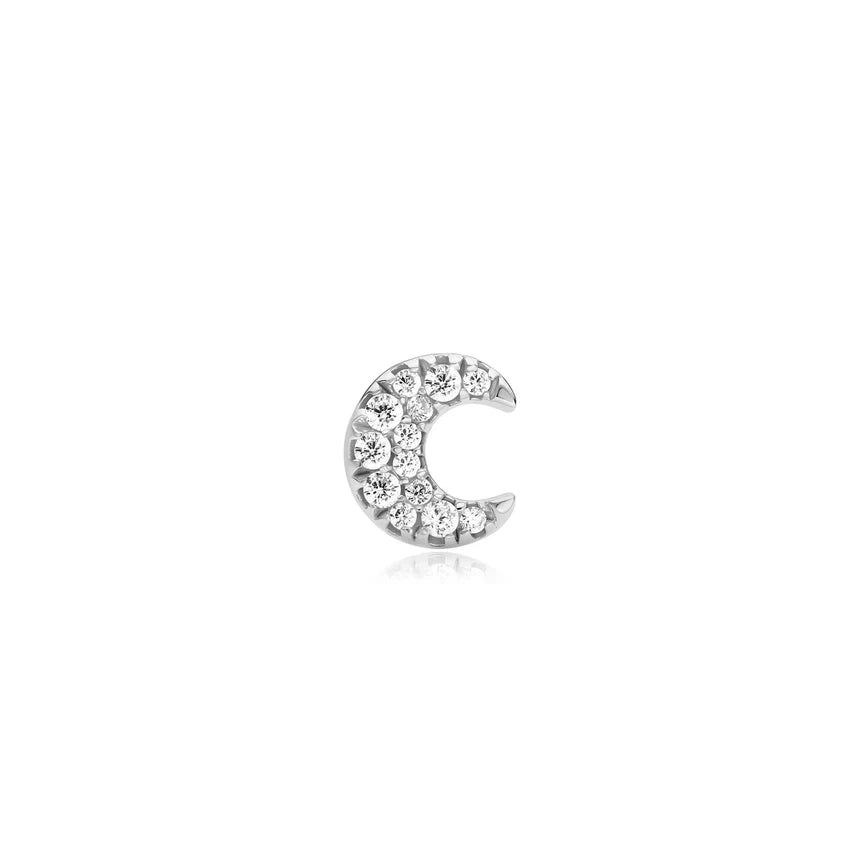 Ania Haie - Pavé Crescent Moon Barbell Single Earring - Silver