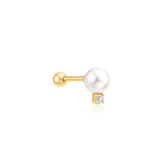 Ania Haie - Shell Pearl with Sparkling Accent Barbell Single Earring - Gold