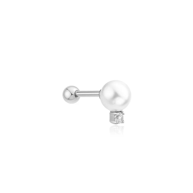 Ania Haie - Shell Pearl with Sparkling Accent Barbell Single Earring - Silver